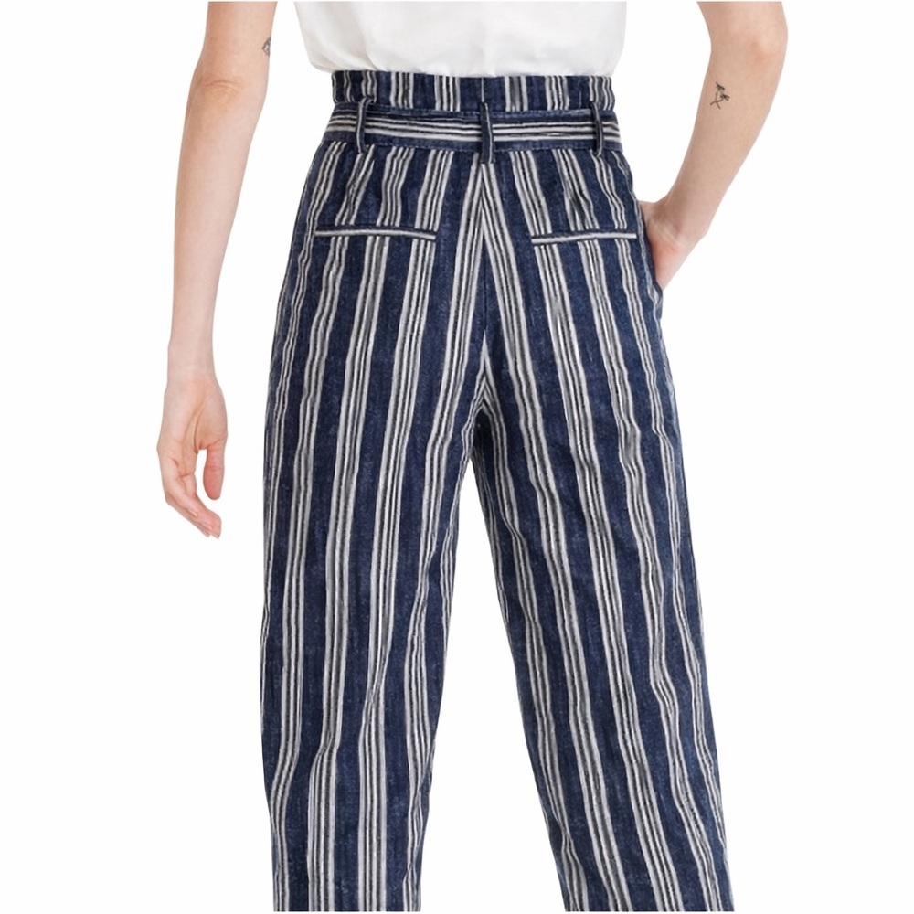 MADEWELL Blue & White Stripe Linen Paperbag Ankle Pants Coastal Vacation Sz: 0 - Picture 6 of 16